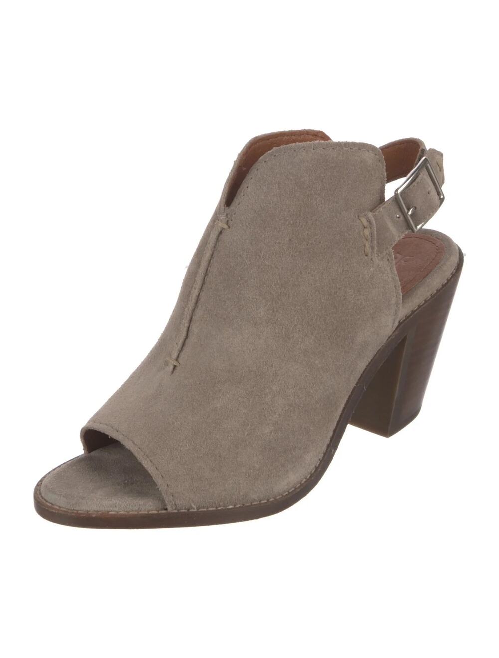 Frye Courtney Slingback Taupe Suede Leather Peep Toe Block Heel Shooties Size 6